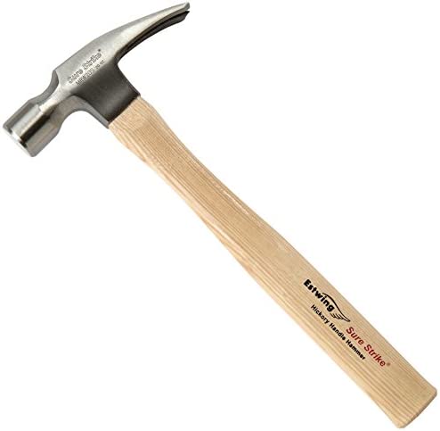 Estwing Sure Strike Hammer – 16 oz Straight Rip Claw with Smooth Face & Hickory Wood Handle – MRW16S, Silver