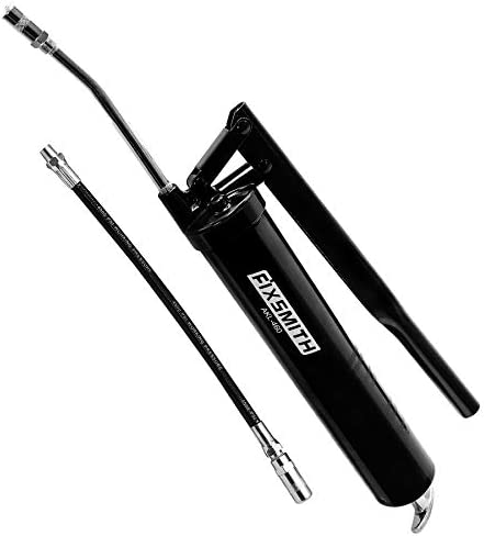 FIXSMITH Professional Lever Action Grease Gun- Heavy Duty Construction-10,000 PSI Max Pressure,Includes 12″ Reinforced Flex Hose & 7″ Rigid Extension,2-Way Loading-14 oz.Cartridge & Bulk Fill.