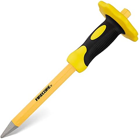 Firecore FS305P Masonry Chisel with Hand Guard, 12 inches Heavy Duty Pointed Chisel with Hand Protection, Concrete Mortar Stone Breaker Chisel for Demolishing Carving Splitting Breaking Cutting