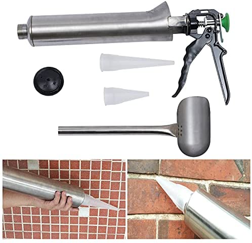 Frederimo Grouting Tool, Stainless Steel Hand Caulking Guns, Cement Grout Mortar Caulk Pointing Grouting Gun, Mortar Pointing Grouting Gun Cement Spray Applicator Tool w/ 2 Nozzle