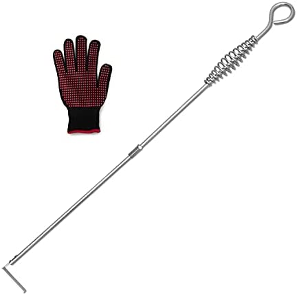 GOODROPRO Ash Rake Tool – 25″ BBQ Ash Tool Poker – Elongated 2 Piece Cleaning Tool – for Fireplace Wood Stove, Pizza Oven, BBQ, Smoker, Kamado and Vision Grills – Complete with BBQ Glove