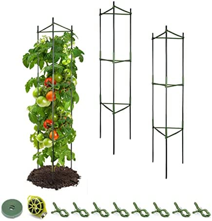 GROWNEER 3 Packs Plant Cages Assembled Tomato Garden Cages Stakes Vegetable Trellis, with 9Pcs Clips, 78 Inches Garden Ties and 328 Feet Twist Tie, for Vertical Climbing Plants