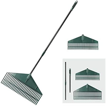 Garden Leaf Rake with 2 Plastic Heads (30T&26T), Adjustable Black Steel Handle Landscape Rake, (26T rake: from 43 to 59 inches, 30T Rake: from 55 to 69 inches)