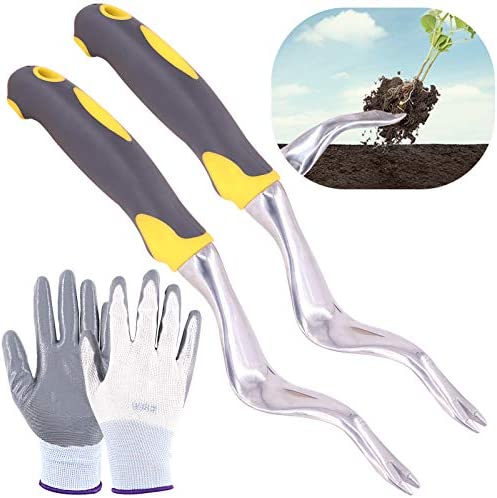 Glarks 4Pcs Hand Weeder Tools with Anti-Cutting Gloves Set, 2Pcs Garden Weeding Tools Garden Weeding Removal Gardening Weed Puller for Garden Lawn Yard