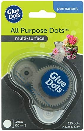 Glue Dots Dot N’ Go Dispenser with 125 (.375”) All Purpose Dots Permanent Adhesive Dots, Clear (35890E)