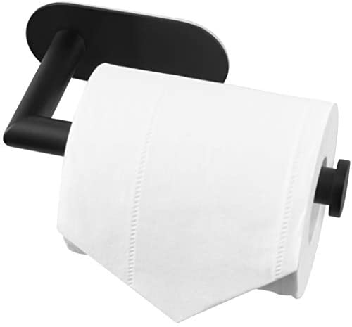 HITSLAM Matte Black Toilet Paper Holder Adhesive, Stainless Steel Self Adhesive Toilet Paper Roll Holder for Bathroom
