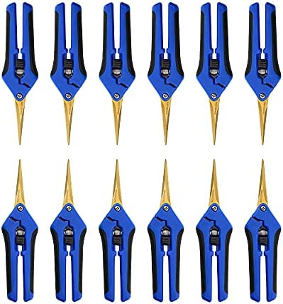 HOMEANING 12PCS Pruning Shears with Curved Trimming Scissors, Blades Gardening Hand Pruning Snips Titanium Coated Precision Bonsai Pruning Shears, Convenient and Efficient Flower Cutters (Blue)
