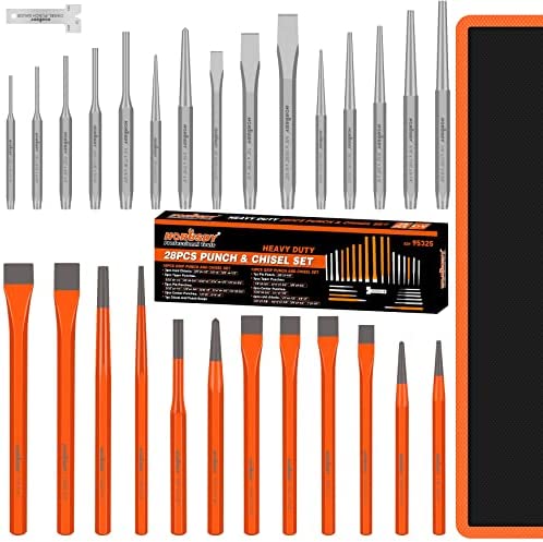 HORUSDY 28-Piece Heavy Duty Punch and Chisel Set, Including Taper Punch, Cold Chisels, Pin Punch, Center Punch