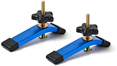 HOTTARGET Aluminum T-track Hold Down Clamps,6-3/8″L x 1-1/4″Width-Woodworking and Clamps – High Strength Aluminum Alloy 6063 – Fine Sandblast Anodized – Blue Color- 2 Pack