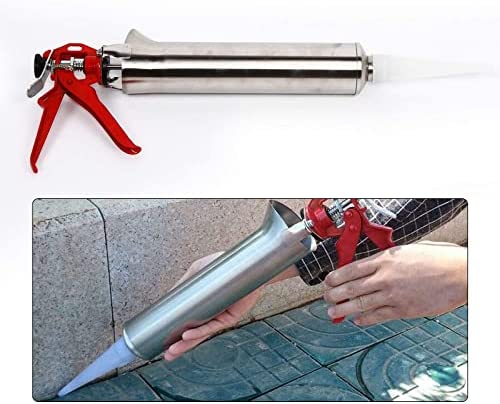 Hand Caulking Gun Pointing Gun Kit with Extra Nozzles, Mortar & Cement Sprayer Gun Stainless Steel Grout Gun Caulk Gun