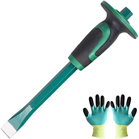 Heavy Duty Mason Chisel with Hand Guard, Flat End Chisels,Demolishing/Masonry/Carving/Concrete Breaker Chisels with Bi-Material Hand Guard+ A pair of gloves Green-2