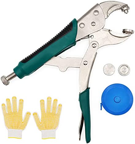Heavy Duty Snap Fastener Pliers Tool Kit for Fastening Snaps, Replacing Metal Snaps, DIY Cover, Canvas (with 2 Interchangeable Dies, Gloves and Tape Measure)