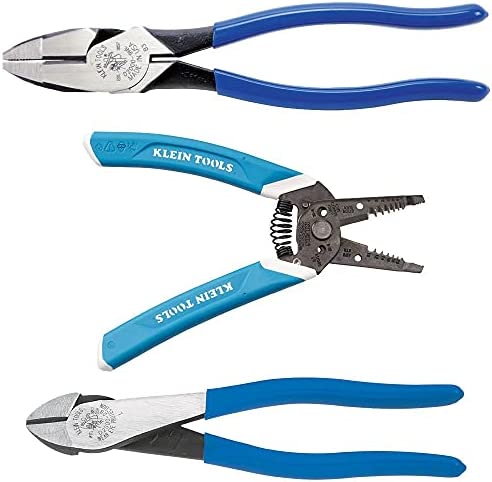 Heavy Duty Tool Set, Includes Lineman’s Side-Cutting Pliers, Diagonal Cutters and Wire Stripper, 3-Piece Klein Tools 80043