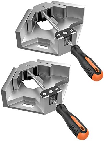 Housolution Right Angle Clamp, [2 PACK] Single Handle 90° Aluminum Alloy Corner Clamp, Right Angle Clip Clamp Tool Woodworking Photo Frame Vise Holder with Adjustable Swing Jaw – Silver Gray