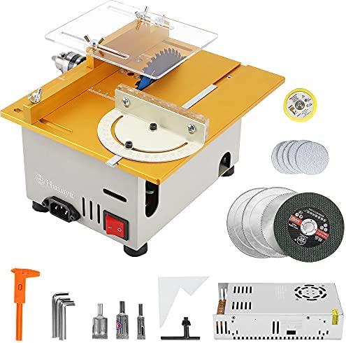Huanyu Mini Table Saw Multifunctional Liftable Blade 6T with Miter Gauge 300W Power DIY Woodworking Handmade Tool 885 Motor Cutting Polishing Carving Punching Metal Jade Plastic (Fits Group 3, Golden)