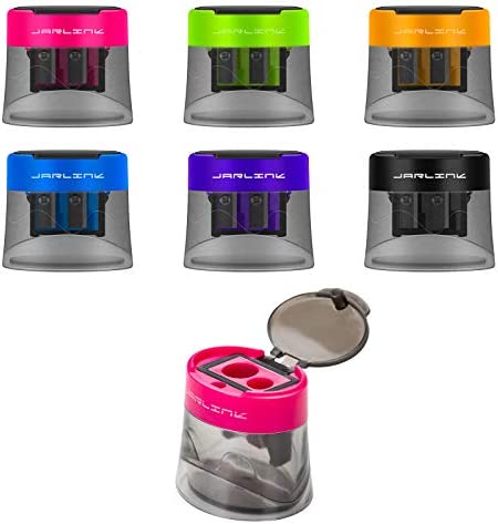 JARLINK 6 Pack Manual Pencil Sharpener, Dual Holes Compact Sharpener with Lid for No.2/Colored/Art Pencils, Portable in School Office Home
