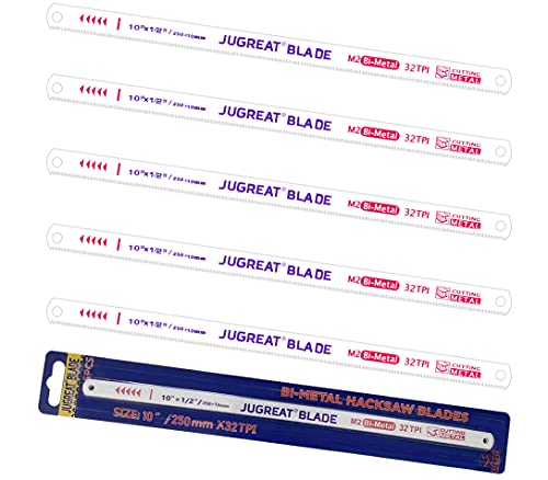 JUGREAT 10″ Hacksaw Blades Replacement Bi-Metal,Bi-Metal Safe Flex Metal ,High Speed Steel Ground Teeth -32TPI (5 Pack)