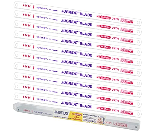 JUGREAT 12″ Hacksaw Blades Replacement Bi-Metal,Bi-Metal Safe Flex Metal ,High Speed Steel Ground Teeth -24TPI (10 Pack)
