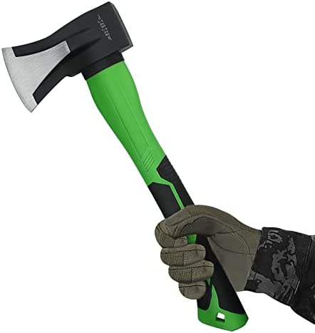 JXE JXO Chopping Axe, 15.2″ Camping Outdoor Hatchet for Firewood Splitting, Forged Carbon Steel Heavy Duty Axe, Fiberglass Shock Reduction Handle with Anti-Slip Rubber Grip