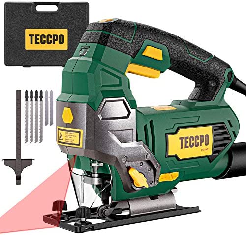 Jigsaw, TECCPO 6.5 Amp 3000 SPM Jig Saw with Laser, 6 Variable Speed, 6 Blades, ±45° Bevel Cutting, 4 Orbital Settings, Pure Copper Motor, with Carrying Case – TAJS01P