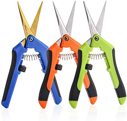Jucoan 3 Pack Garden Pruning Shears, Hand Pruners with Titanium Coated Straight Stainless Steel Blades Comfortable Handles (Orange, Blue, Green)