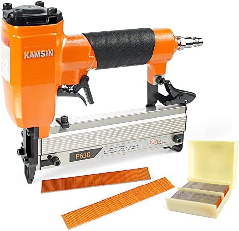 KAMSIN P630 23 Gauge Pneumatic Headless Pin Nailer Kit With 10,000PCS Pin Nails, 1/2-Inch to 1-3/16-Inch Leg Length, Air Power Micro Pinner With Safety For Furniture, Cabinets, Interior Decoration