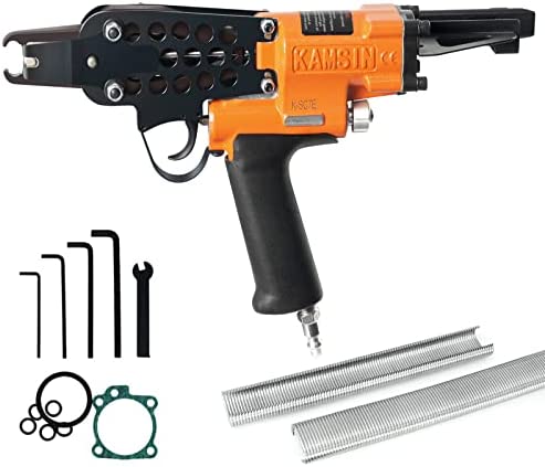 Kamsin K-SC7E 15 Gauge Pneumatic Hog Ring Tool with Long Nose, 3/4-inch Crown Hog Ring Staples, Professional Air C Ring Gun, Closure Plie for Cage.