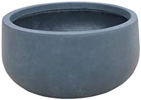 Kante Lightweight Concrete Outdoor Round Bowl Planter, 16″ x 16″ x 8″, Charcoal