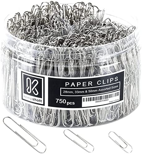 Kempshott 750 Silver Paper Clips Assorted Sizes Small, Medium and Large Paper Clips for Paperwork Ideal for Home, School and Office Use (Assorted, Silver)