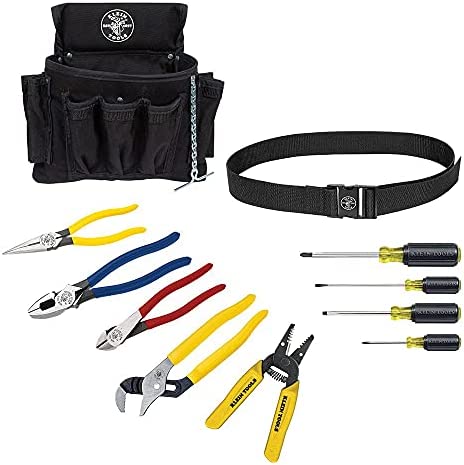Klein Tools 92911 Tool Kit, Apprentice Tool Set with 4 Pliers, Wire Stripper and Cutter, 4 Screwdrivers, Tool Belt and Tool Pouch, 11-Piece