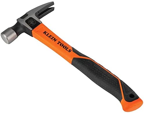 Klein Tools H80820 Straight-Claw 20-Ounce Hammer, Fiberglass Non-Slip Shock Absorbing Grip Handle with Tether Hole, 13-Inch