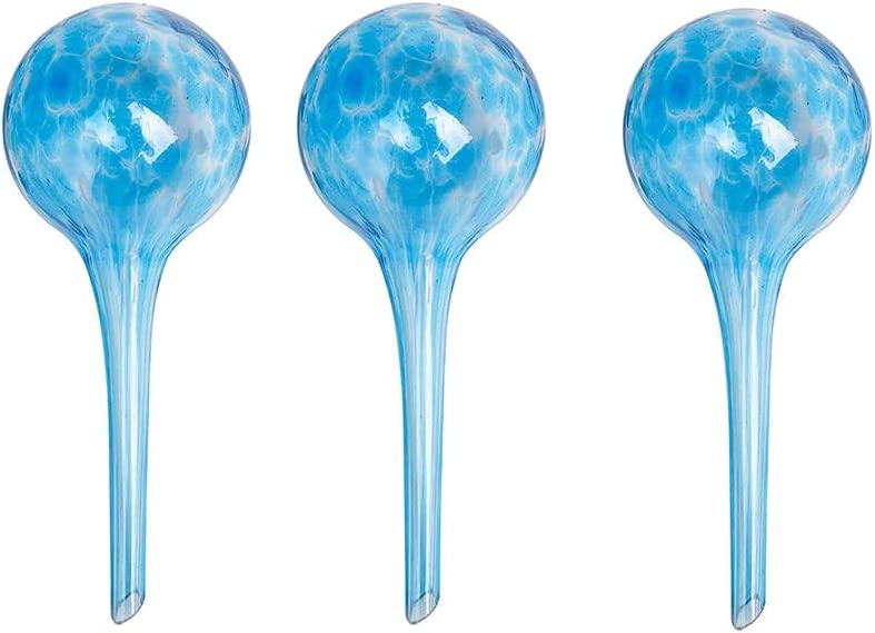 LOCOLO 3-Pack Plant Watering Globes Glass Self Watering Globes for Indoor Outdoor Plants Watering Devices Self Watering Planter Insert Watering Bulbs (Glass, Light Blue)