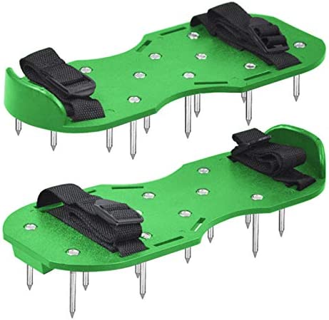 Lawn Aerator Shoes,Geevorks Manual Lawn Aerators Heavy Duty,Aerating Lawn Sandals for Lawn Care with 26 Steel Metal Spikes,Green