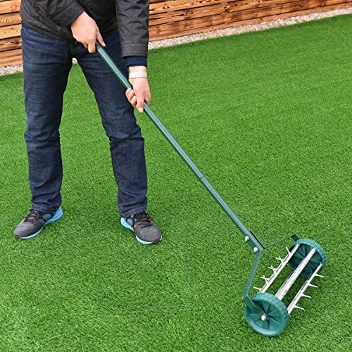 Liviza 18-inch Rolling Yard Aerator, Manual Heavy Duty Push Aerator for Garden Yard Soil Care, 40.5-inch Handle, Green
