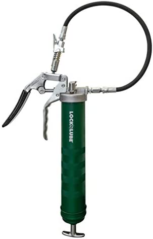 LockNLube Heavy Duty Pistol-Grip Grease Gun. Includes our patented LockNLube® Grease Coupler (locks on, stays on, won’t leak!) plus a high-quality 20″ hose and in-line hose swivel.