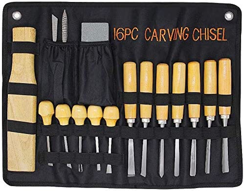 Lulu Home Wood Carving Tools, 16PCS Professional Carving Knife Tool Set for Woodworking Premium Wood Handle with Chisel Gouge Whetstones
