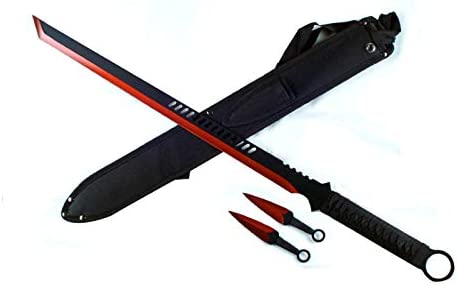 MM OUTDOOR SG-SF1124 27inch Ninja Machete with 6inch Throwing Knives, for Camping and Hunting. (Red)