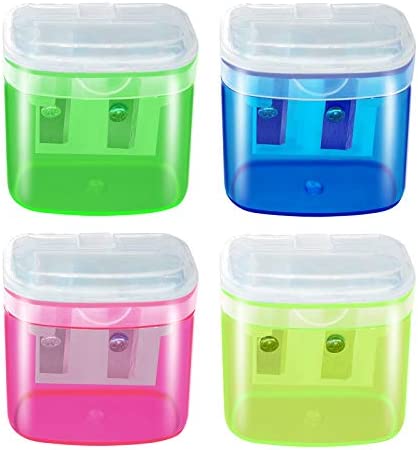 Manual Pencil Sharpeners, 4PCS Colorful Compact Dual Holes Sharpener with Lid for Kids & Adults, Portable Pencil Sharpener for Travel School Office and Art Room
