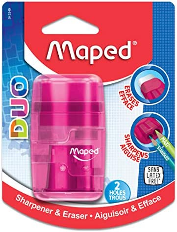 Maped Connect DUO 2 Hole Sharpener / Eraser Combo, Assorted Colors (049249)
