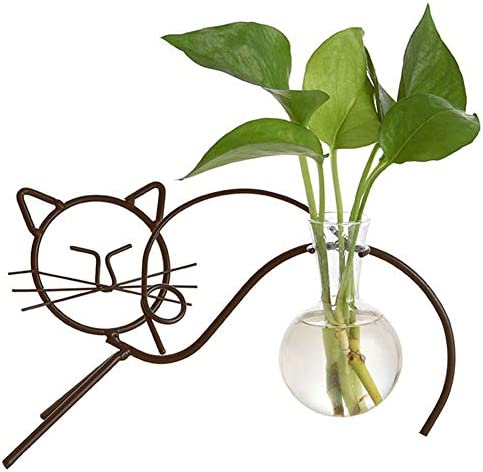 Marbrasse Desktop Glass Planter Hydroponics Vase,Planter Bulb Vase with Holder for Home Decoration,Modern Creative Lovely Cat Plant Terrarium Stand, Scindapsus Container (Style 1)
