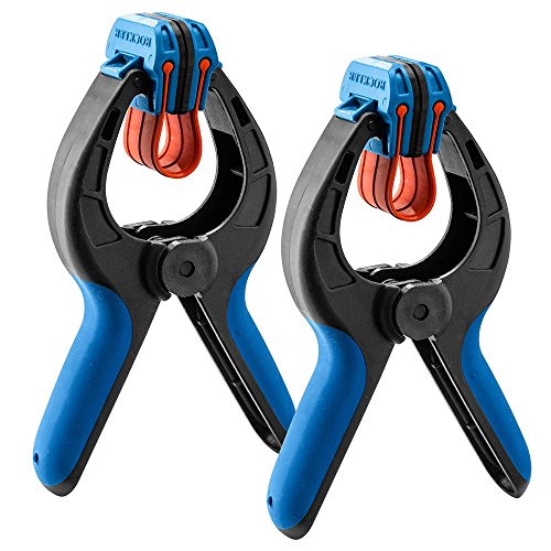 Medium Spring Clamps (Pair) – Easy Squeeze Bandy Clamps Woodworking for Thinner Stock, & Delicate Moldings – One-Handed Operation Medium Clamps – Easy to Grip Nylon Hand Clamps w/ Fiberglass