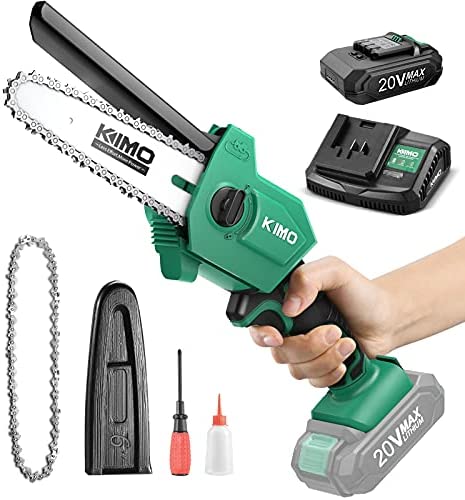 Mini Chainsaw – KIMO 6 Inch Cordless Chainsaw with Battery and Charger, Handheld Electric Chainsaw w/ 13.2 Ft/s Super Fast Cutting, 20V 2.0Ah Battery Powered Chainsaw for Wood Cutting Tree Trimming