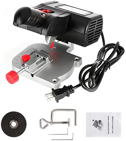 Mini Miter Saw Electric Power Table Saw Benchtop Cut-Off Chop Saw Max 45 Degree Cutting for Crafts Miniatures Metal Wood Plastic Compound Cutter