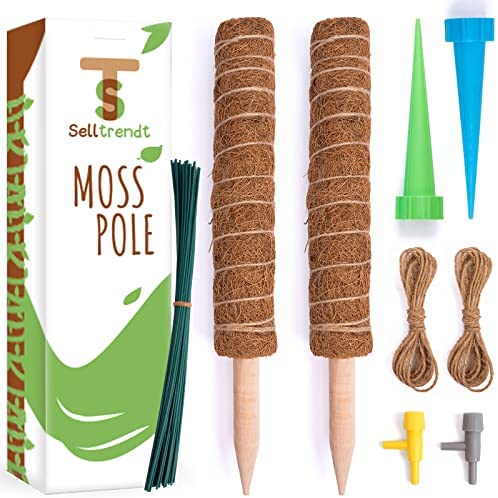 Moss Pole for Plants Monstera Set – Moss for Potted Plants Climbing Accessories – Different-Sized Skinny Supports for Indoor Potted Plant Stakes – Small Garden Irrigation Tools Twist Ties Strings