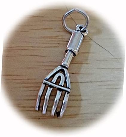 New Sterling Silver 3D 23x7mm Garden Hand Rake Fork Tool Charm SI1640CH