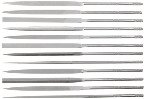 Nicholson 12 Piece Needle File Set with Handles, Swiss Pattern, Double Cut, #4 Coarseness, 5-1/2″ Length