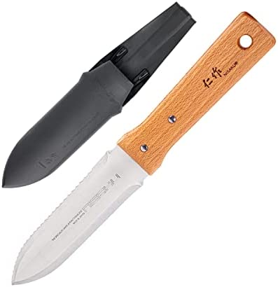 Nisaku NJP6510 Namibagata Hori Weeding & Digging Knife Japanese Stainless Steel 7.25 Blade, 6-Inch Wood Handle, Includes Weather Resistant Hard Plastic Sheath