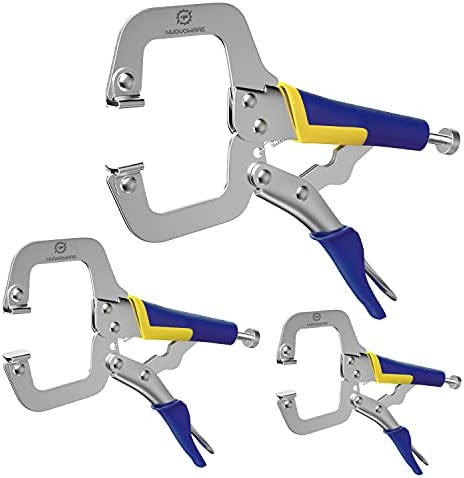 Nuovoware Premium Face Clamp, Locking C Clamp 3 Pack 6″ with Swivel Pads, Metal Pocket Hole Clamp Locking Plier Table & Tool Vise Grip for DIY Woodworking, Welding, Cabinetry, Pocket Hole Joinery