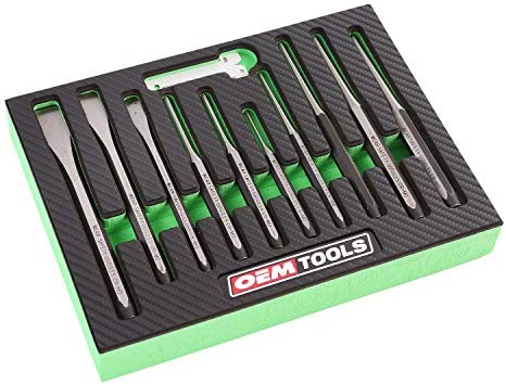 OEMTOOLS 23996 Punch and Chisel Set, 11 Piece, Cut, Shape, and Puncture Medium and Soft Metals, Heat-Treated Alloy Steel, Includes Green EVA Organizer Tray