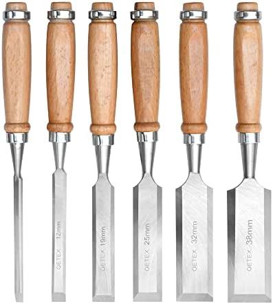 OETEX 6 Pieces Wood Chisel Tool Sets with High Impact Wooden Handle and Vanadium Steel Blade, Great Chisel Kit for Carving,Woodworking